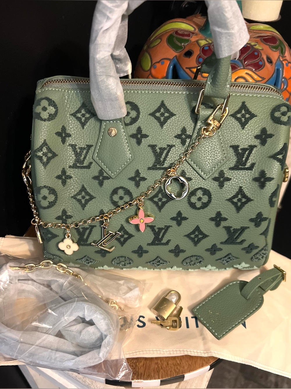 FASHION DESIGNER SAGE GREEN Monogram Satchel-NWOT - Picture 7 of 13